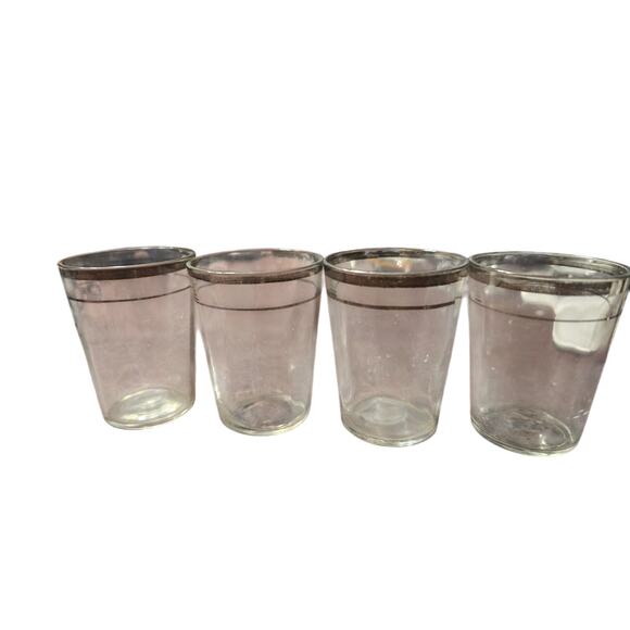 Vintage Silver Rimmed Shot Glasses Set Of 4 - Picture 1 of 3